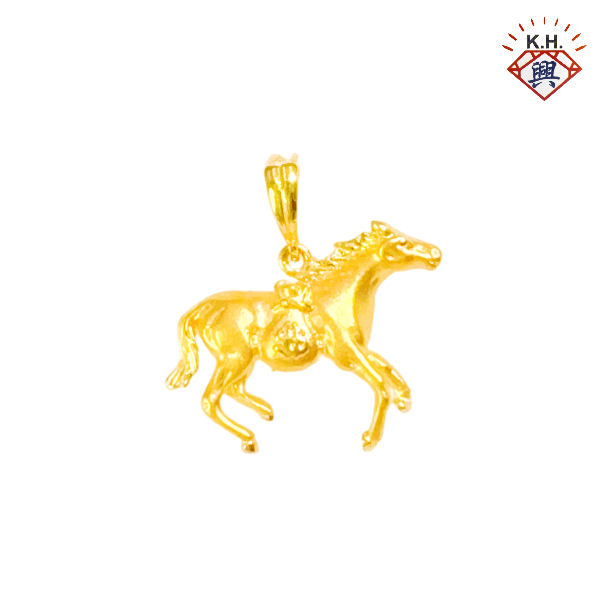 916 Gold Pendant – Horse with Money Bag (千里送财马 + 钱袋)