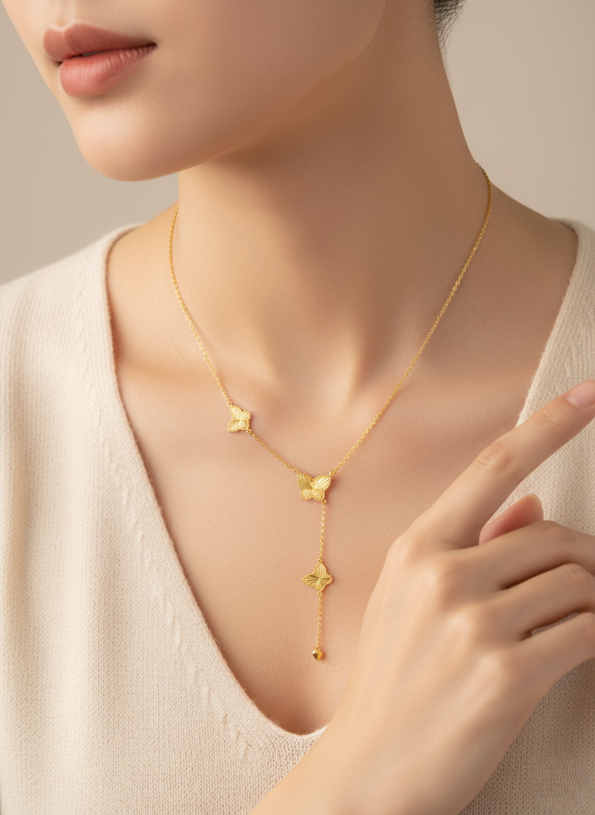 916 Gold Necklace – Sauh with Butterfly (万字链2蝴蝶-吊单蝴蝶)