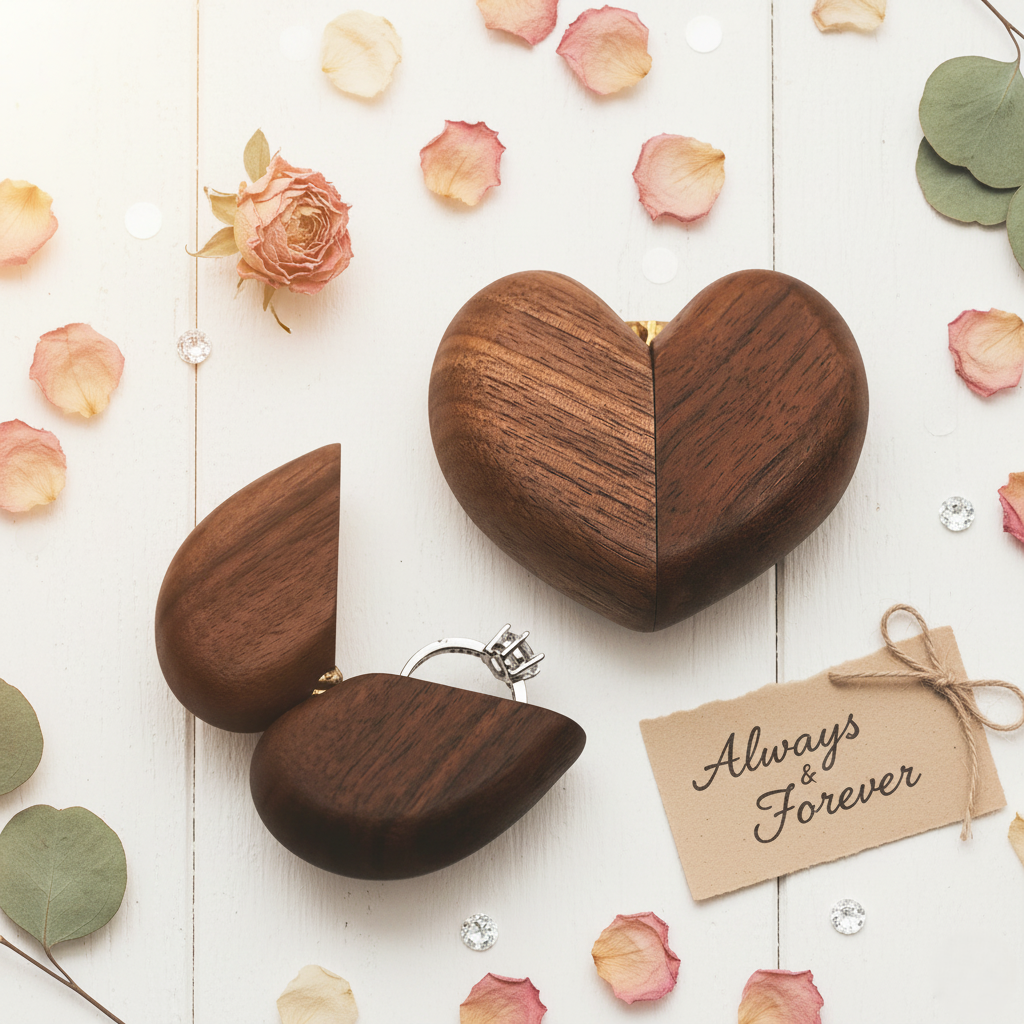 Romantic Wooden Heart Ring Holder(浪漫原木爱心戒盒)