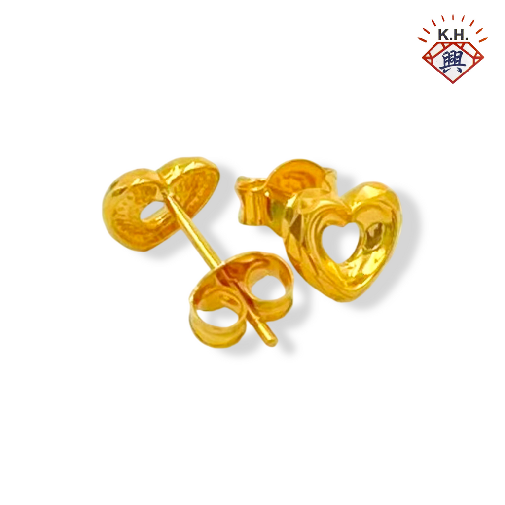 916 Gold Earring – Carved Blossom Heart (批花心)