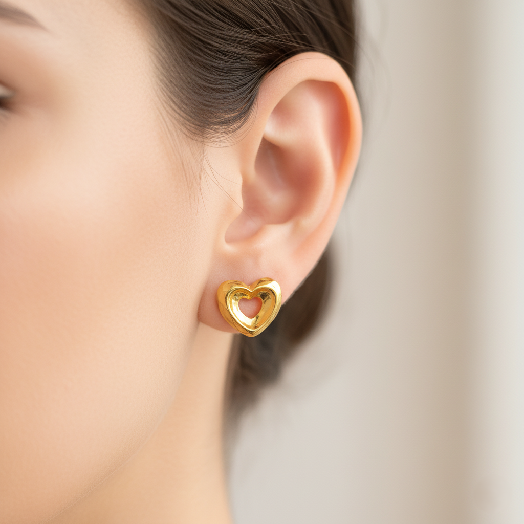 916 Gold Earring – Carved Blossom Heart (批花心)