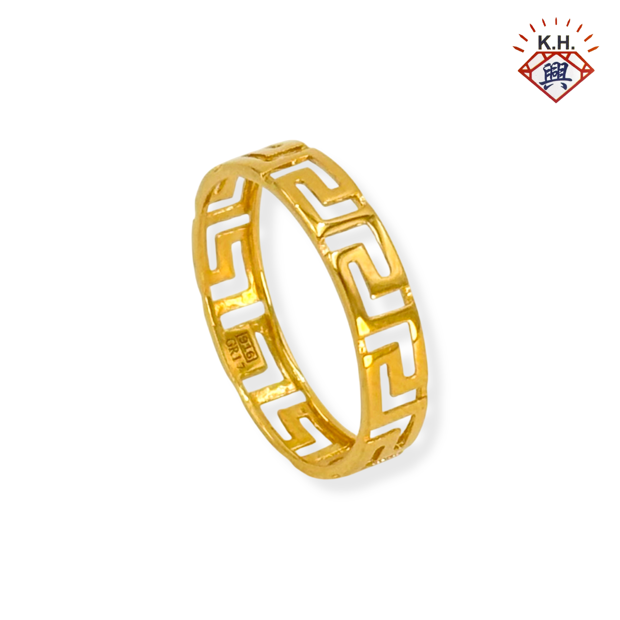 916 Gold Ring – Greek key band (长城)