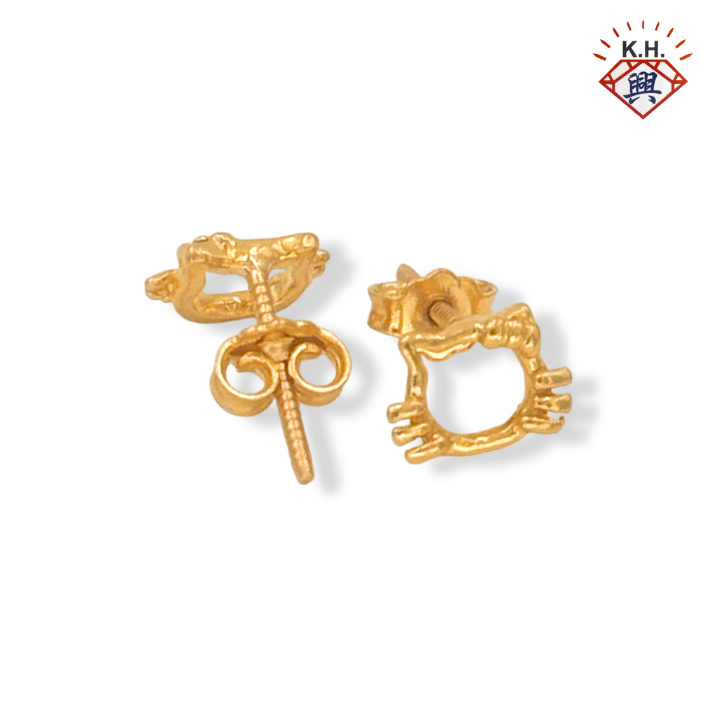 916 Gold Earring – Hollow Hello Kitty Face (镂空凯蒂猫脸)