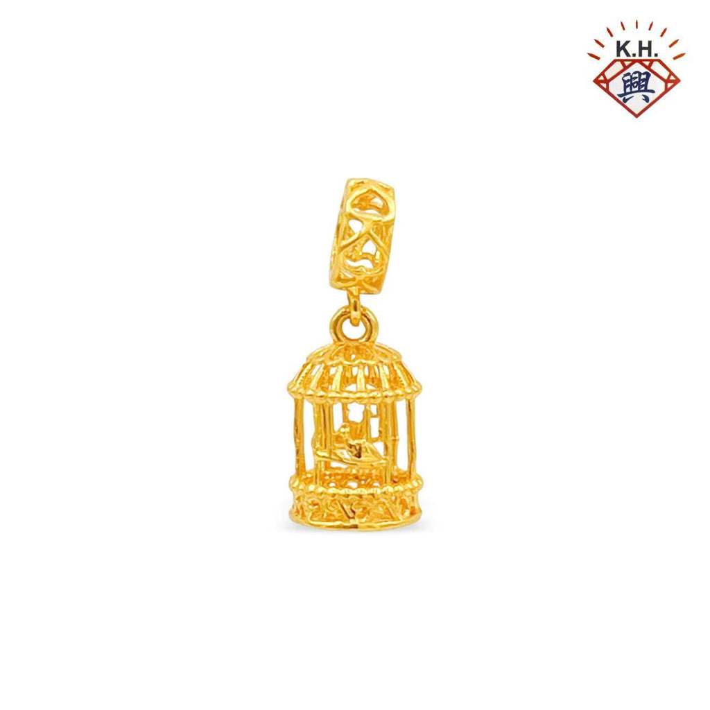 916 Gold Charm – 3D Birdcage