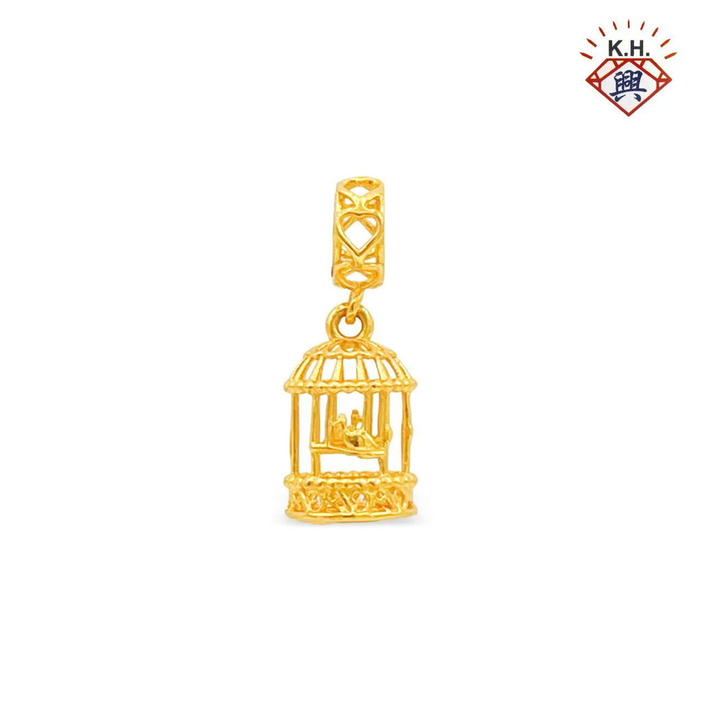 916 Gold Charm – 3D Birdcage