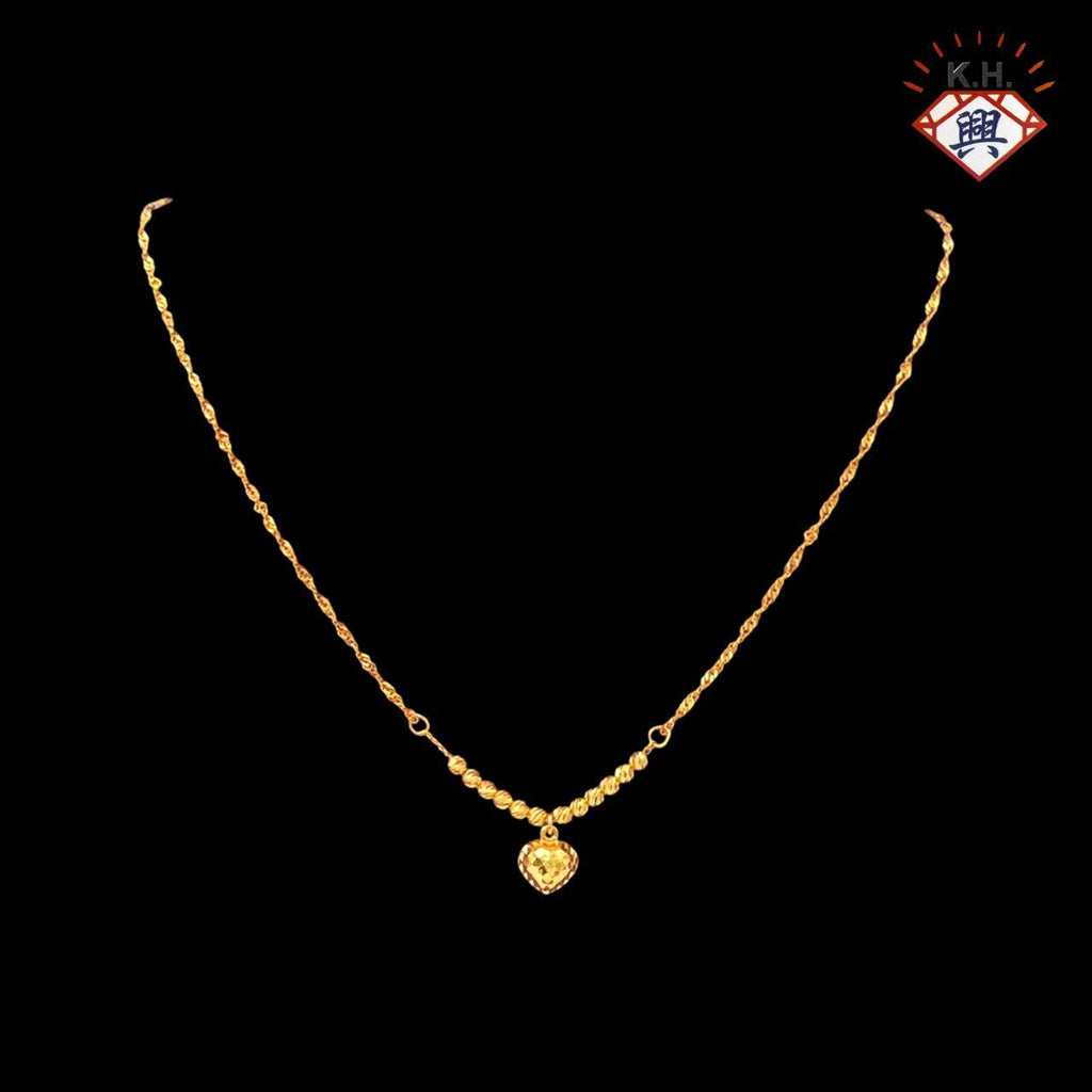 916 Gold Necklace – Singapore Twist with Boba Love(水波链串珠吊love)