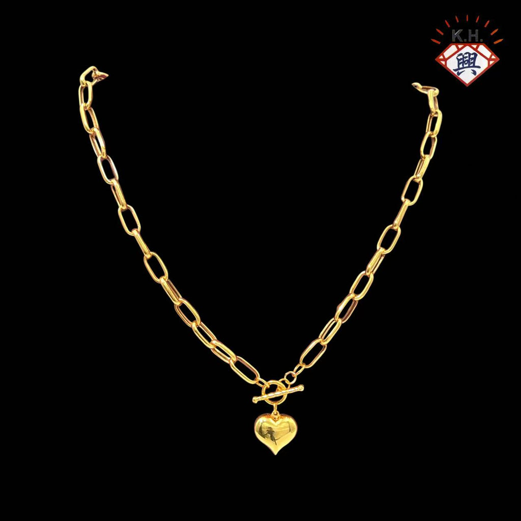 916 Gold Necklace – Paperclip With 3D Love(Paperclip 吊3D Love)