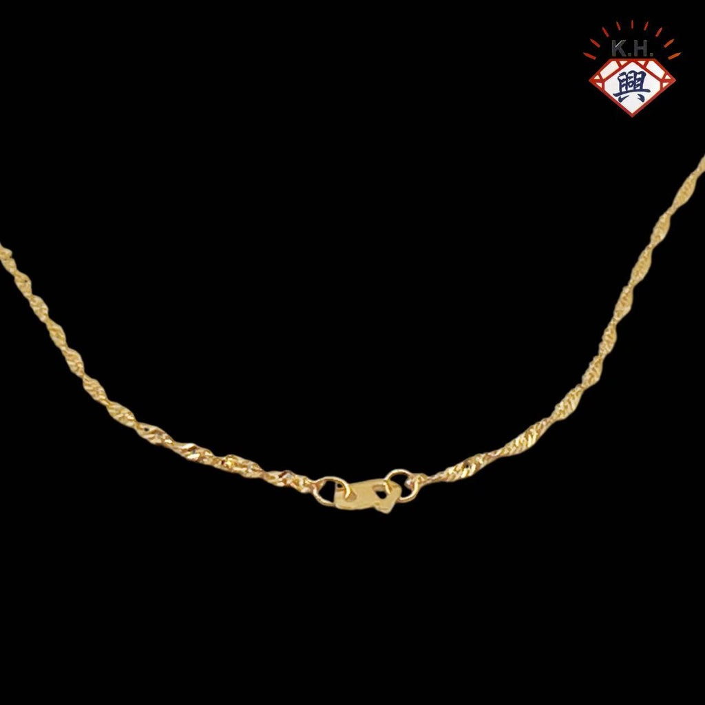 916 Gold Necklace – Singapore Twist with Boba Love(水波链串珠吊love)