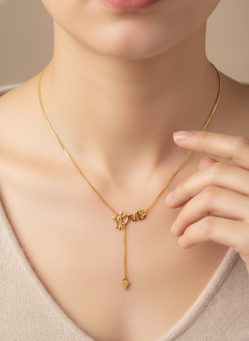 916 Gold Necklace – Machine "Love" (单扣Love字)