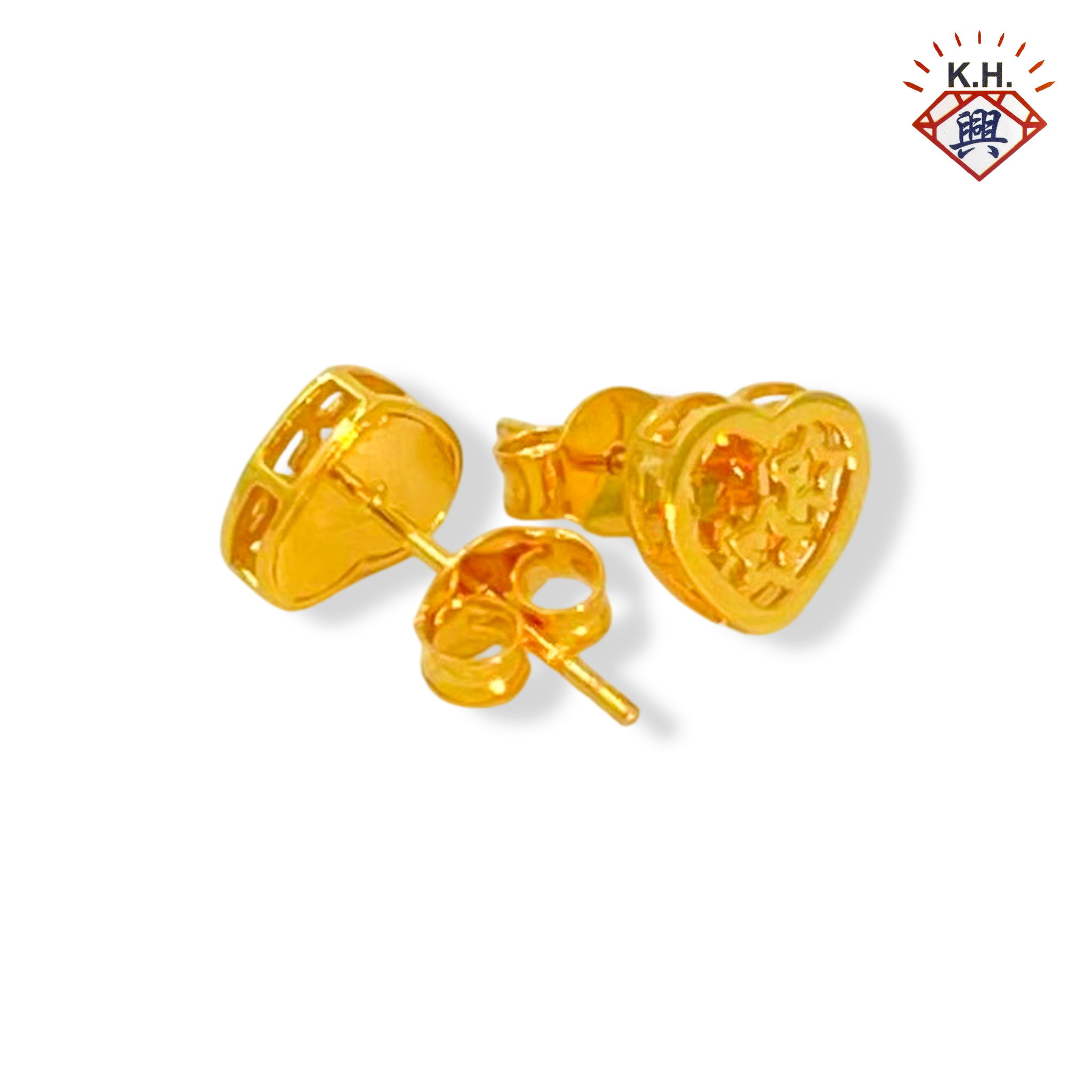 916 Gold Earring – Star Within Double Hearts (双层心里星)