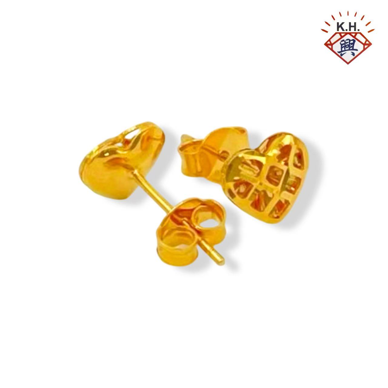 916 Gold Earring – Twin Heart Layers (双层心)