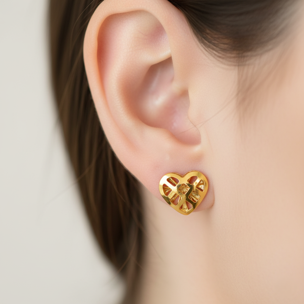 916 Gold Earring – Twin Heart Layers (双层心)