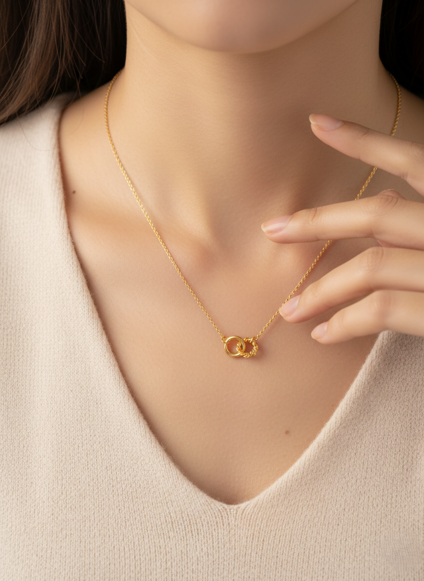 916 Gold Necklace – Sauh with Double Circle (万字扣双圈)