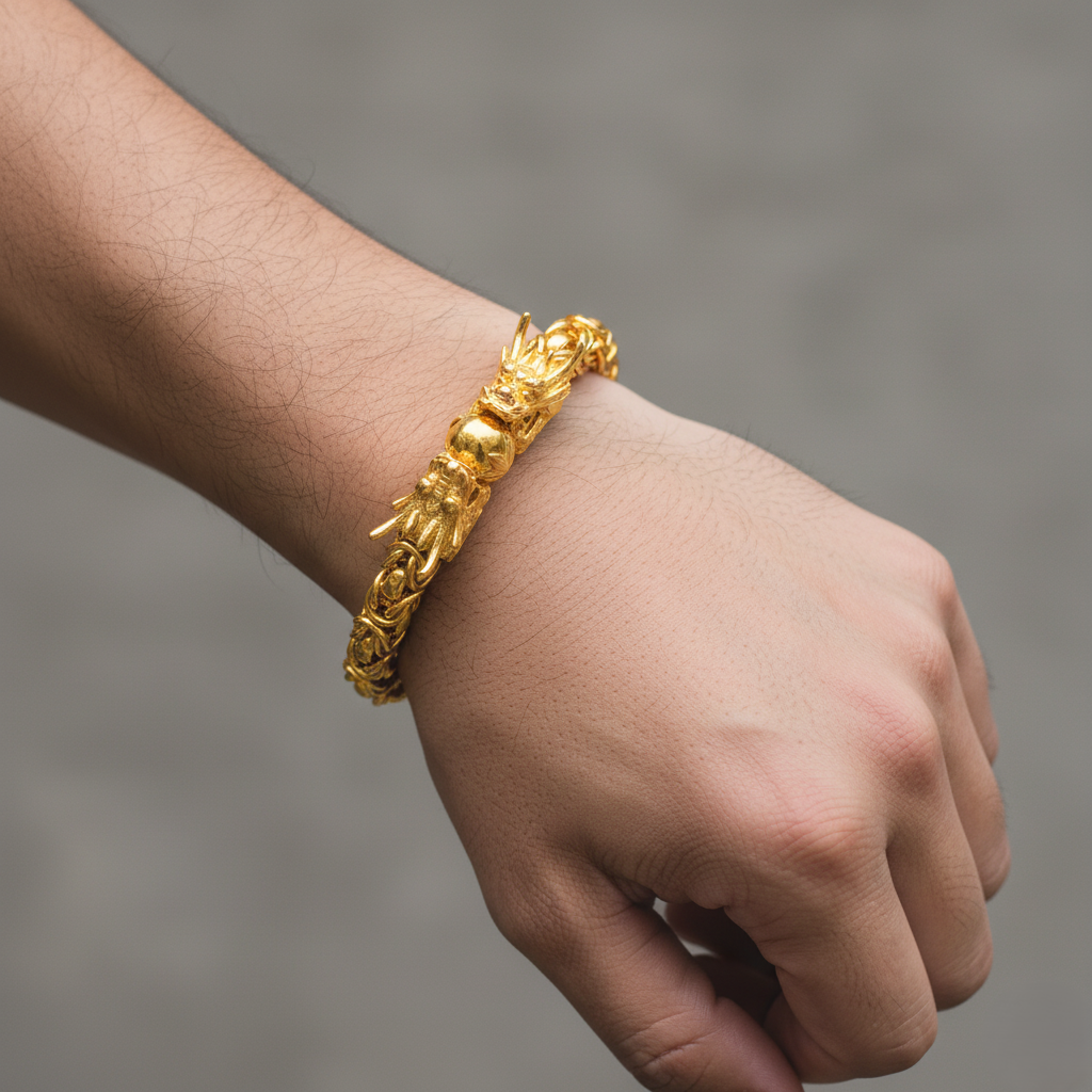 916 Gold Bracelet – Twin Dragon Pearl (双龙戏珠)