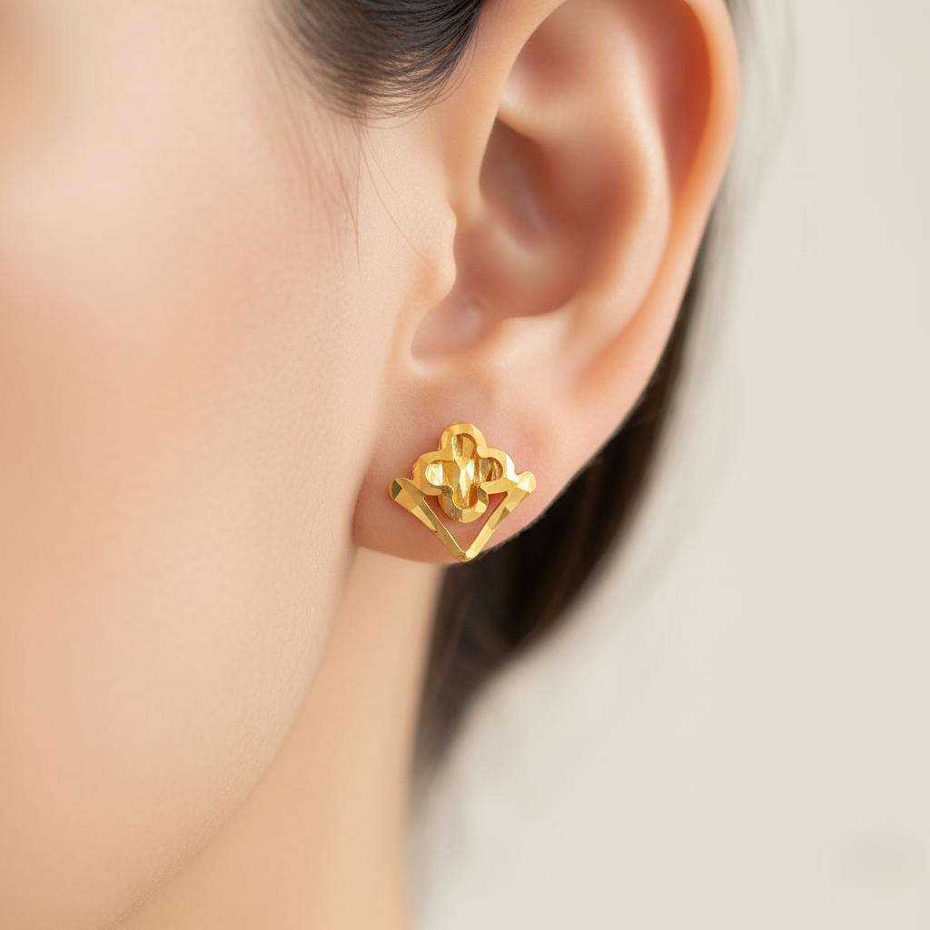 916 Gold Earring – Twin Bloom (双花)