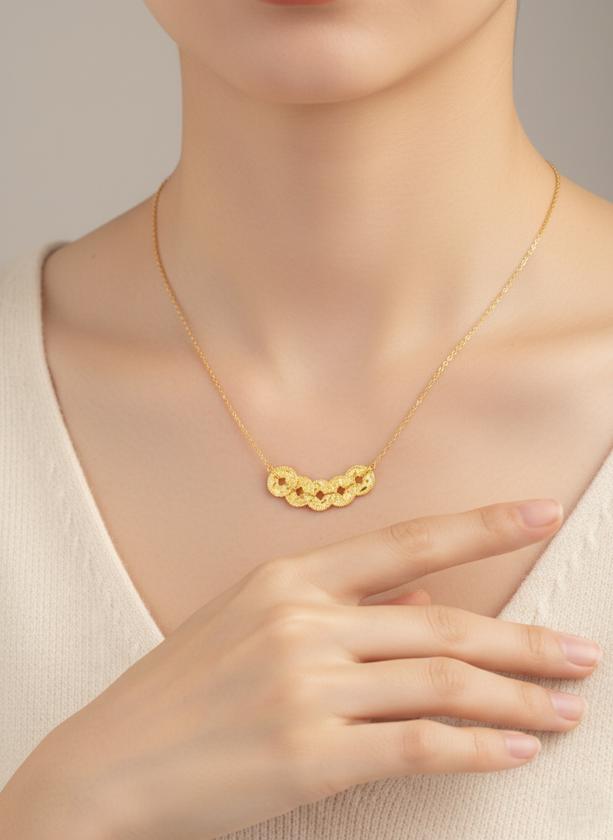 916 Gold Necklace – Sauh with Shattered Ice Fortune Coin(碎碎冰铜钱)