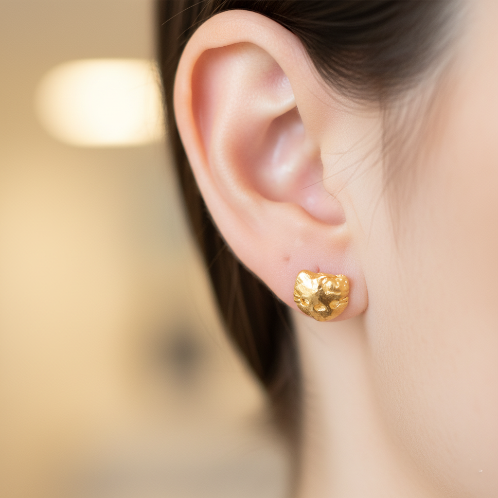 916 Gold Earring – Hello Kitty Face (凯蒂猫脸)